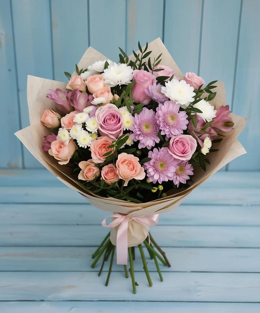 Букет цветов из: Хризантемы, Розы и Альстромерии в Чамзинке