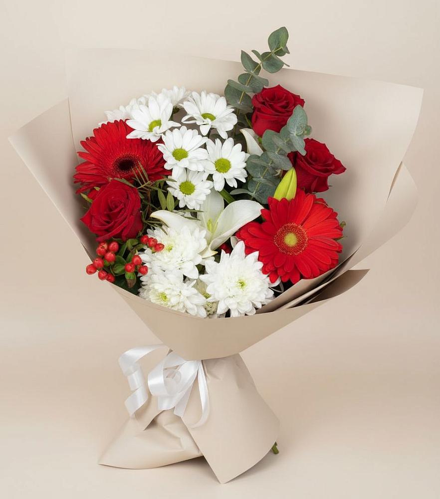 Букет цветов из: Розы, Хризантемы, Герберы и Лилии в Чамзинке