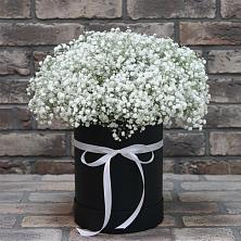 Цветочная композиция из Гипсофила в шляпной коробке в Чамзинке